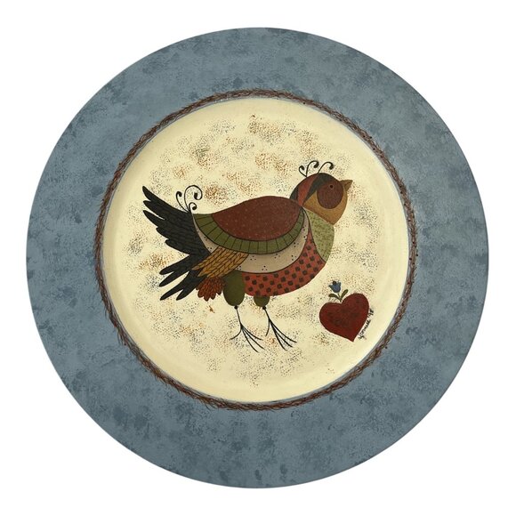 Signed RJ Cornell 1998 Hand-Painted Folk Art Wall Plaques – Pair of Wooden Plate - Picture 2 of 5